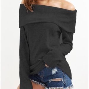 NWT Off Shoulder Black Fold Over Sweater